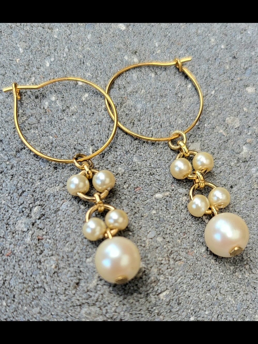 Gold Hoop Earrings with Ivory Pearl Drops - Women Jewelry